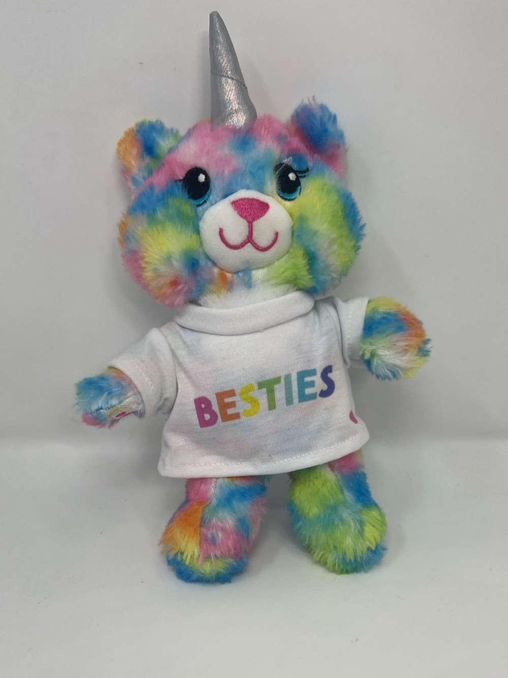 Build-A-Bear Workshop 8" Plush RAINBOW PARTY TEDDY BEAR UNICORN T Shirt Besties